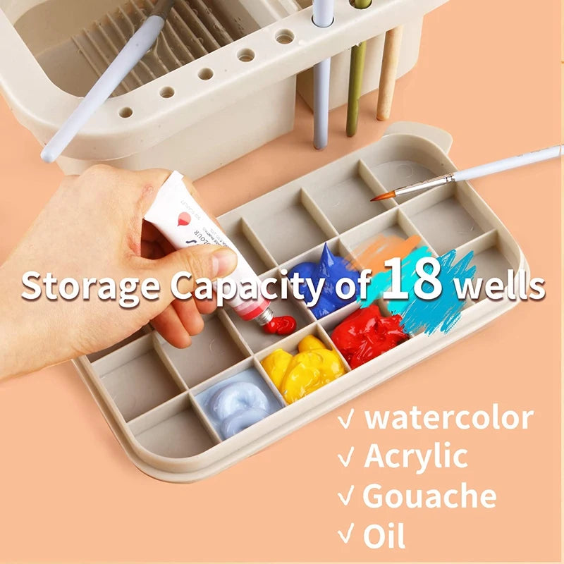 3X Brush Washing Bucket Multi-Use Paint Brush Basin With Art Palette Brush Holder Art Supplies Brush Washing Tool Oasis Select