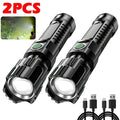 Ultra Bright Zoomable LED Flashlight,Rechargeable 3 Lighting Modes Portable High Lumens Outdoor Camping Fishing Emergency Hiking Oasis Select 2PCS