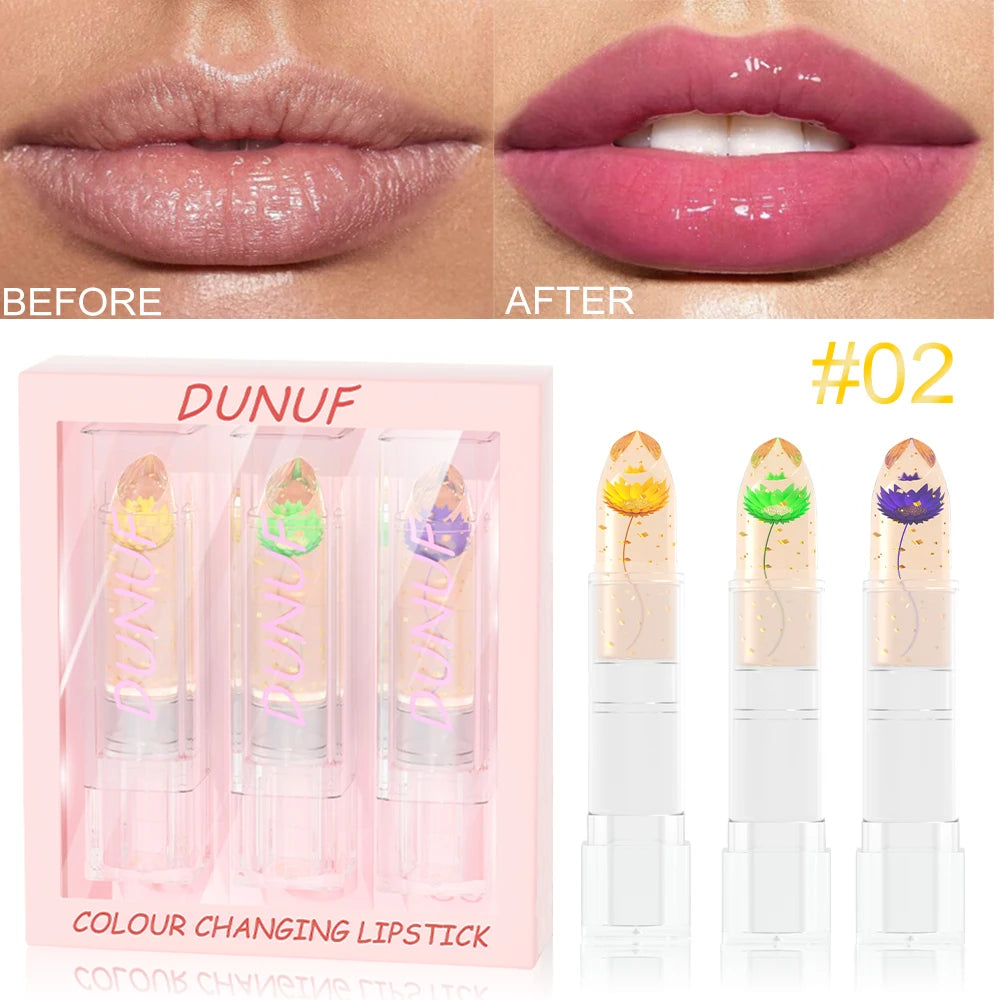 DUNUF Blooming Jelly Lipstick Set – Gold Foil Color Changing 3pc