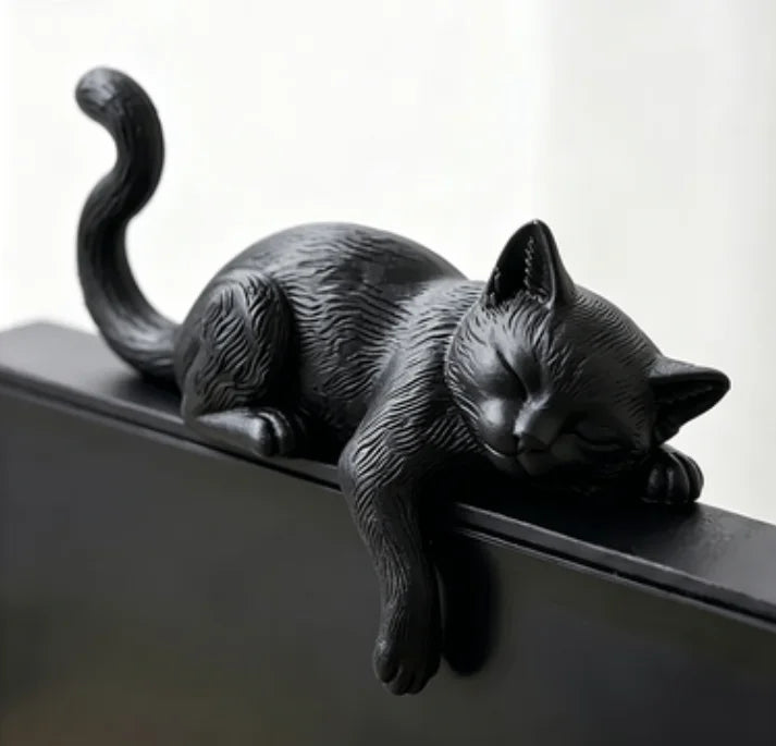 Sleeping Cat Mini Figurine 3D Printed Cute Kitty Ornament Computer Screen DecorDollhouse Miniature Desktop Decor Home Decor Gift Oasis Select Cat black