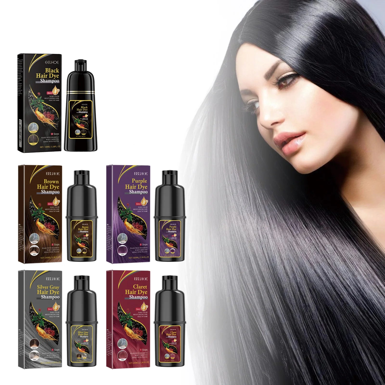 Black & Silver Gray Hair Color Shampoo – Gentle & Moisturizing Hair Dye Shampoo Oasis Select