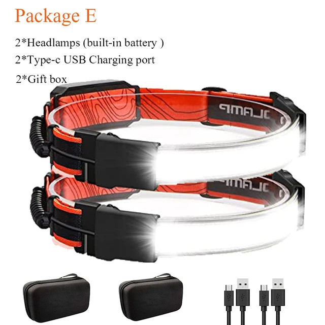 LED Rechargeable Headlamp – 210° Wide Beam, USB, Waterproof
