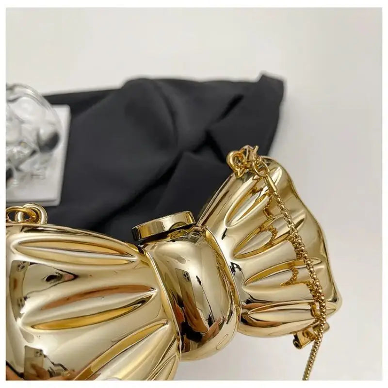 Metal Mini Crossbody Bag | Acrylic Bow Clasp & Chain Strap