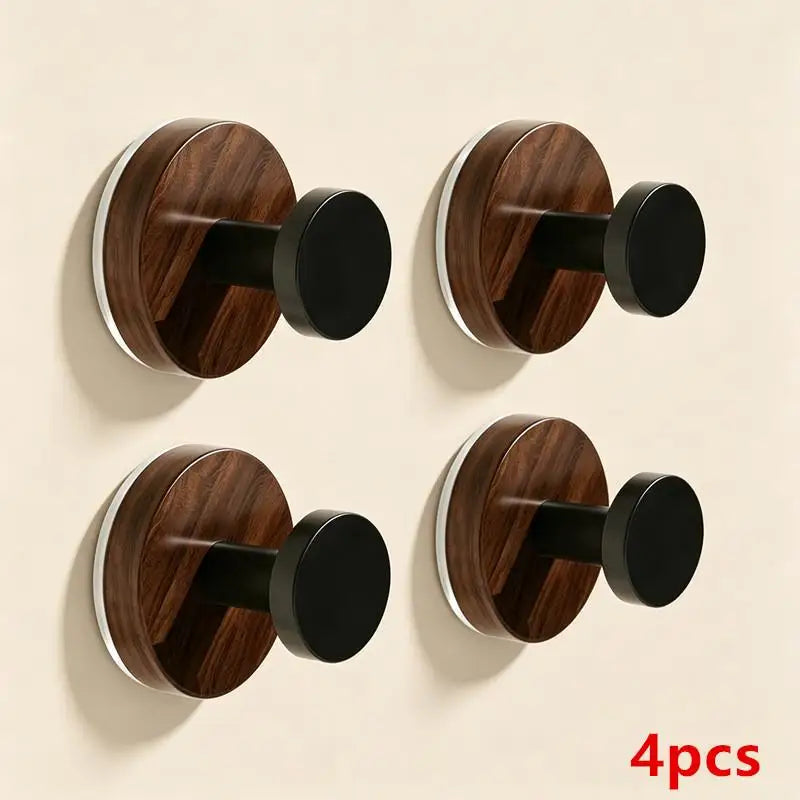 Wood Suction Cup Hook Walnut No-Drill Decor Hanger Heavy Duty Waterproof for Door Back Keys Towel Clothes Bathroom Oasis Select 4PCS