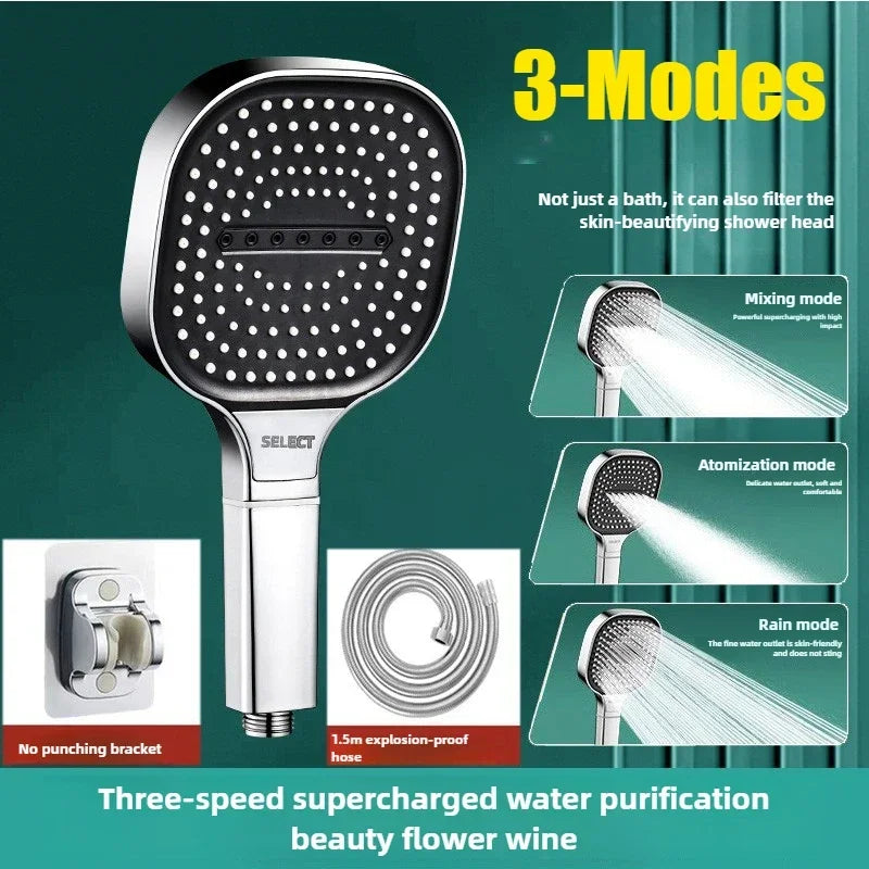 3-Modes High Pressure Shower Head Water Saving Shower Heads Adjustable Water Massage Sprayer Home Bathroom Accessories Oasis Select