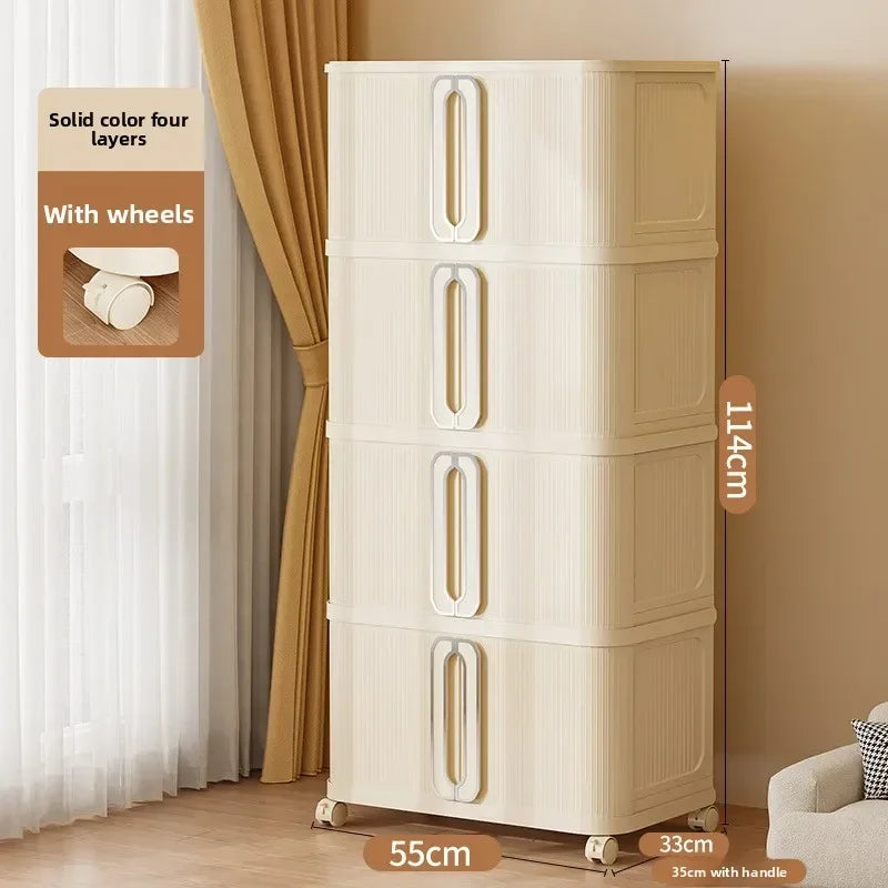 Household Folding Storage Cabinet Large Capacity Double Door Bedroom Clothes Toy Locker Free Installation Storage Box Oasis Select 55-4-Cream White