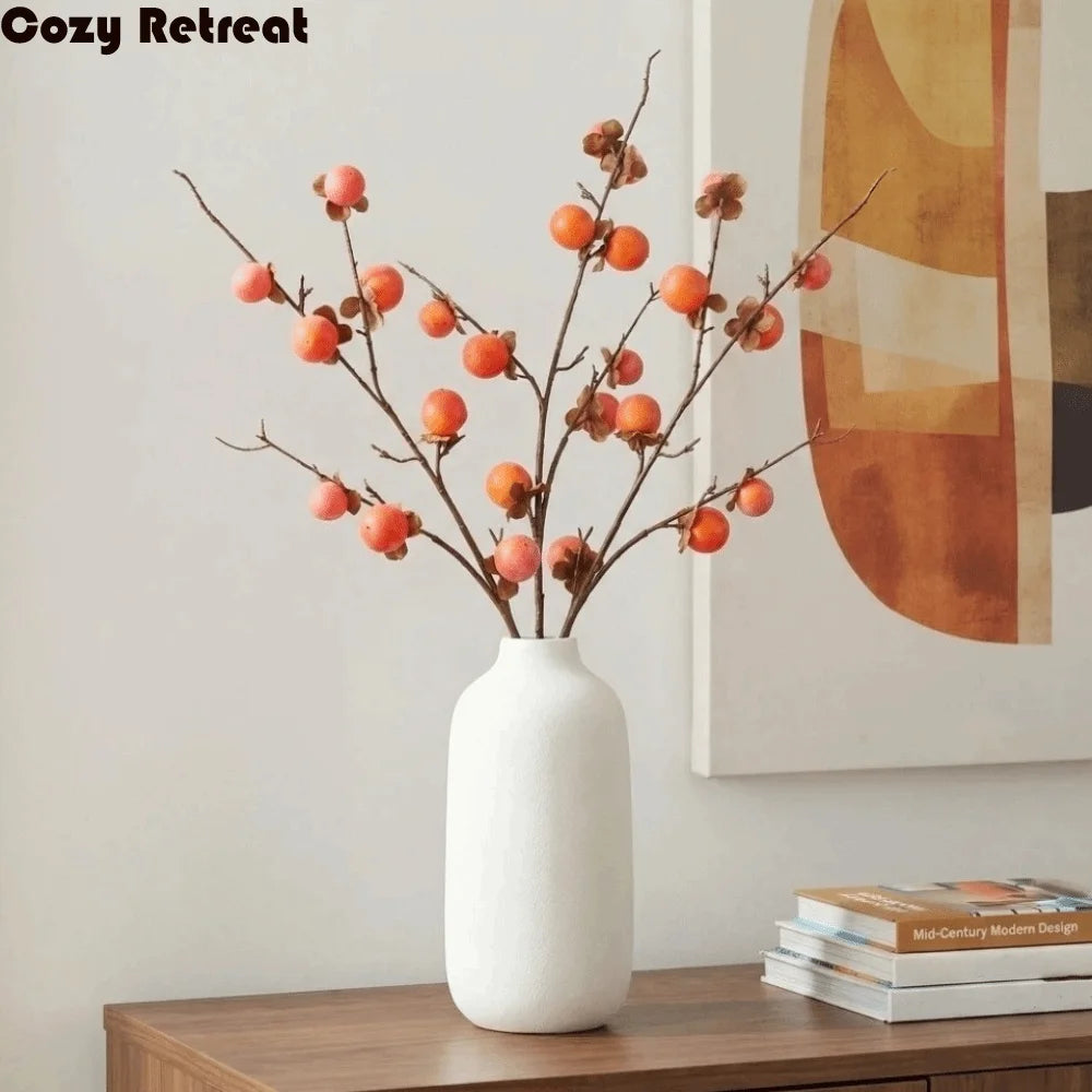 8 Heads Artificial Persimmon Branch Realistic Handmade Simulation Persimmon Fruit Foam Plastic Fake Plants Home Decor Oasis Select