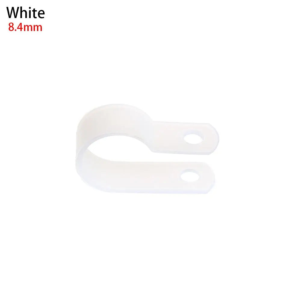 100PCS R-Type Nylon Cable Clamp Plastic P Clips Black Nylon Fasteners Cable Mounting Fix Hardware Electrical Fittings Durable Oasis Select white-8.4mm