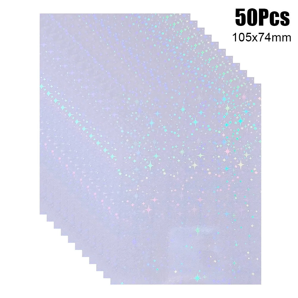 50Pcs Holographic Sand Stars Sticker Paper | 3" Self-Adhesive Film