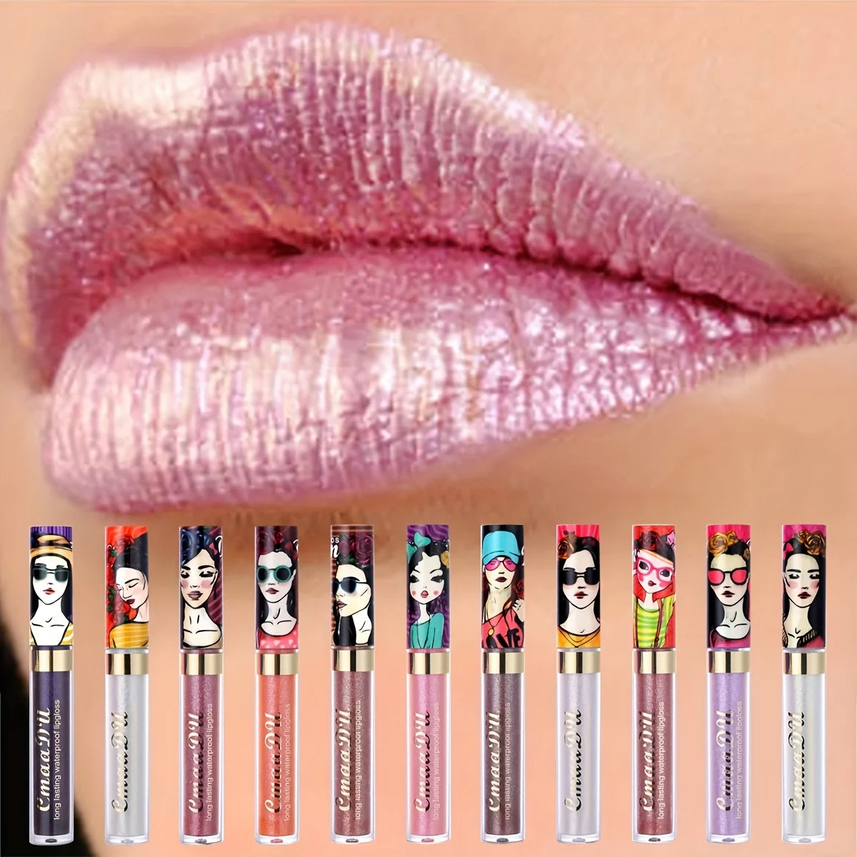 Metallic Pearlescent Shimmer Lip Gloss Lipstick Glitter Lip Glaze Long-Lasting Waterproof Not Transferable High Pigment Y2K Gift Oasis Select