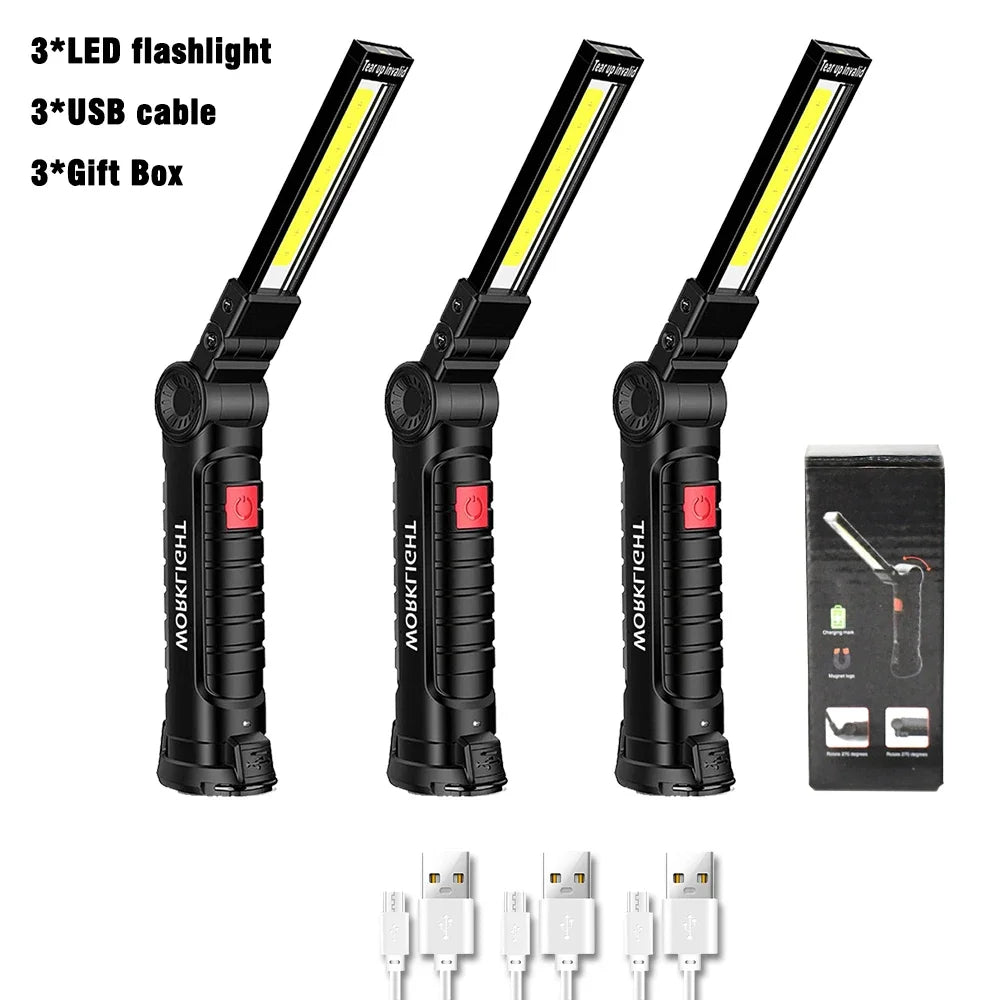 USB Rechargeable COB LED Work Light – Magnetic Foldable Torch