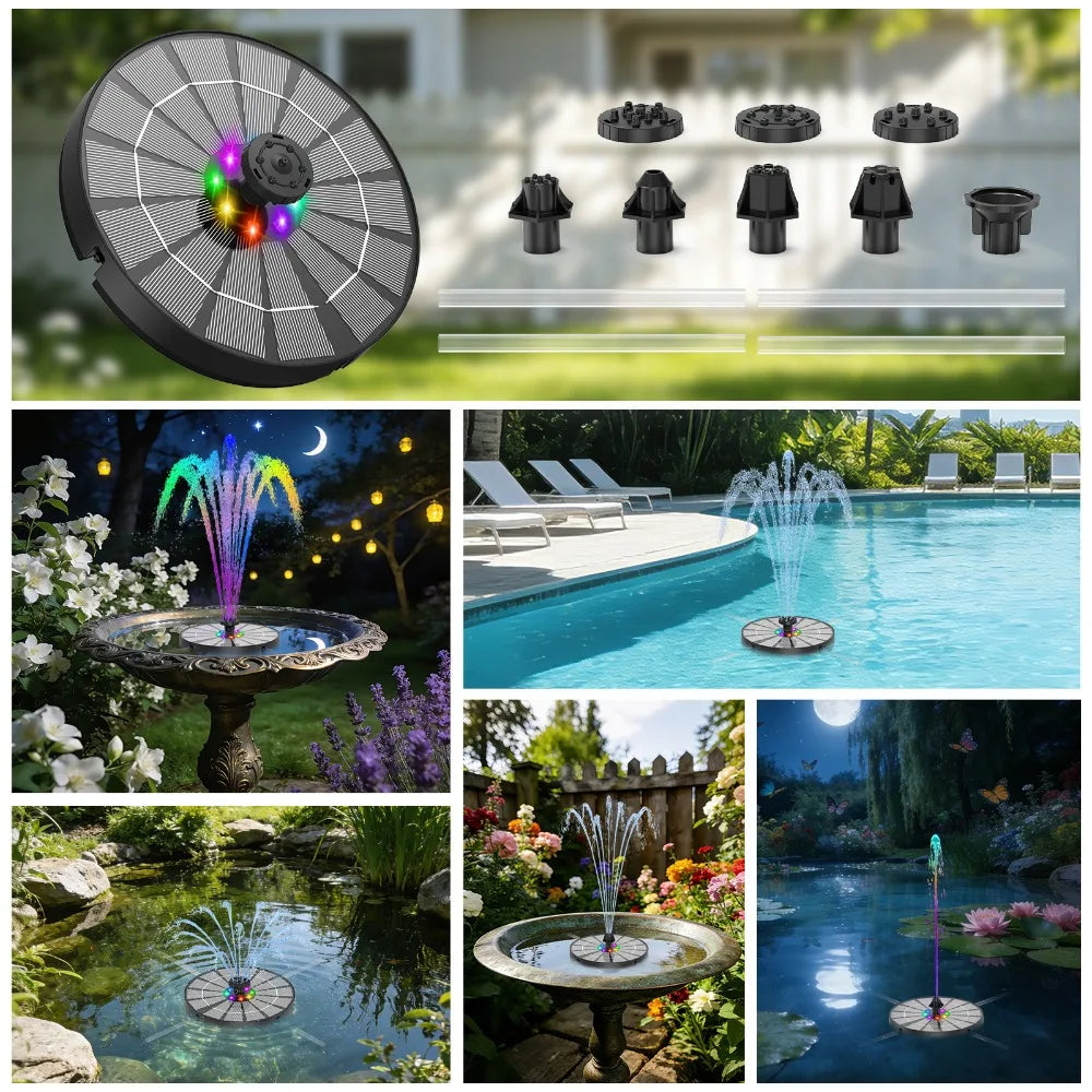 3.5W LED Solar Water Fountain Bird Bath Pump with 1200mAh Battery, 8 Nozzles and 4 Crash Bars, DIY Bird Bath Garden Aquarium etc Oasis Select