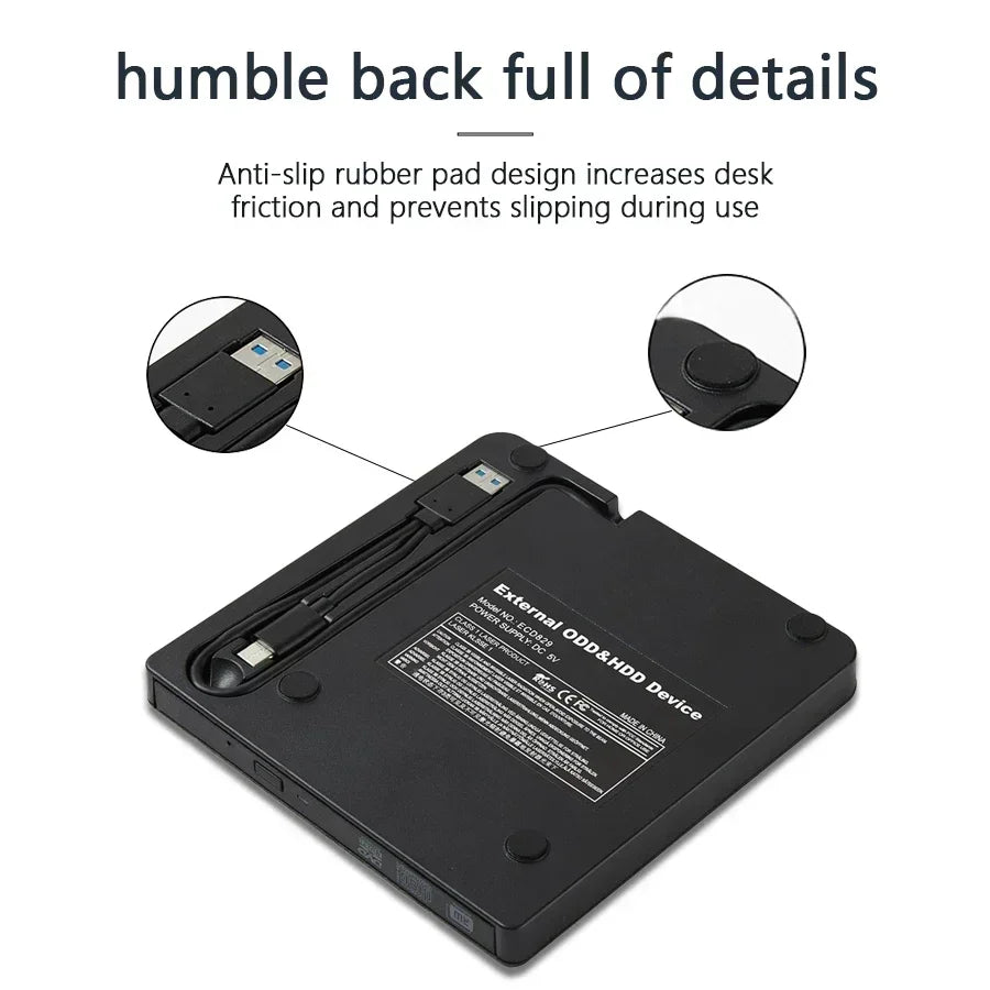 2-in-1 USB 3.0 TypeC Slim External DVD RW CD Writer Drive Burner Reader Player Optical Drives for Laptop Desktop PC DVD Burner Oasis Select