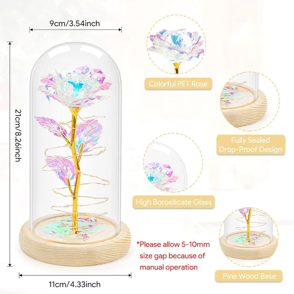 Eternal Flower Glass Cover Small Night Light Rose with Light Valentine's Day 38 Mother's Day Creative Gift Small Gift Oasis Select