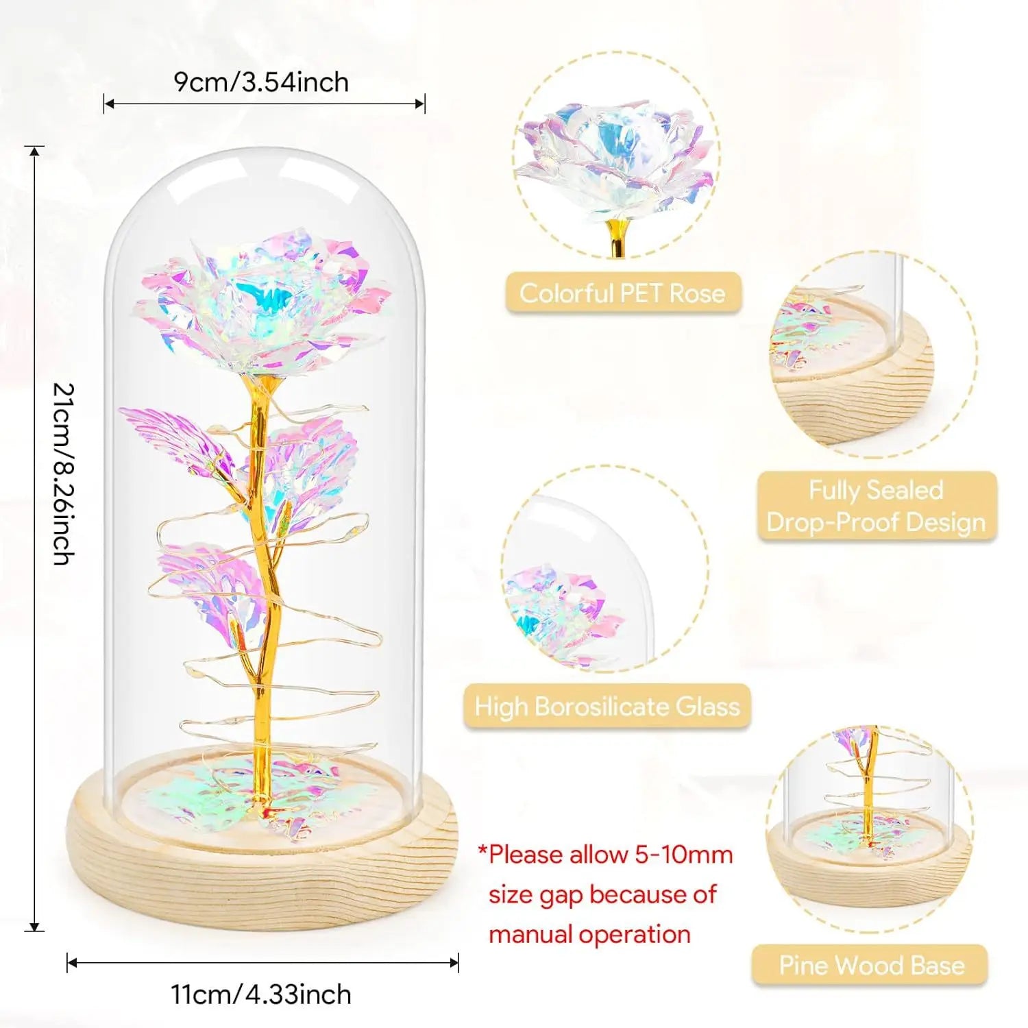 Eternal Flower Glass Cover Small Night Light Rose with Light Valentine's Day 38 Mother's Day Creative Gift Small Gift Oasis Select