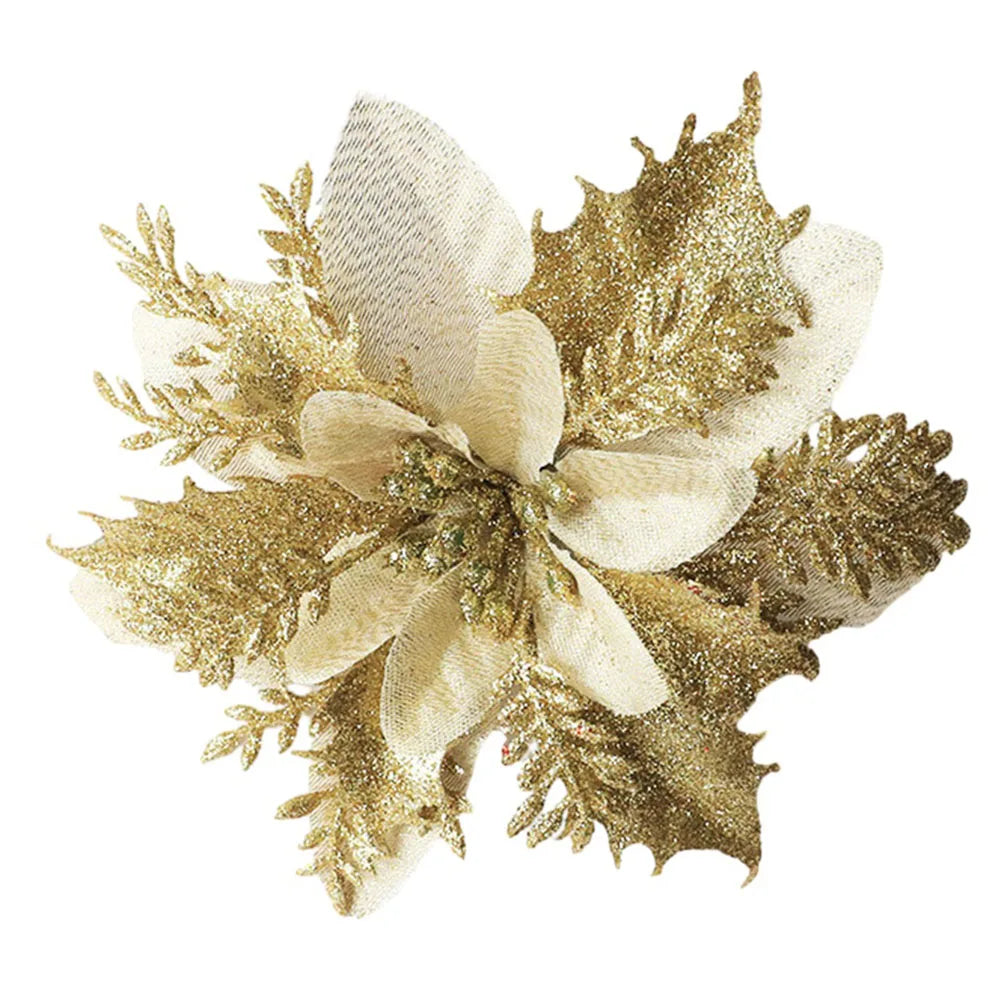 15x15cm Glitter Artifical Christmas Flowers Christmas Tree Decor For New Year Xmas Wedding Party Christmas Wreaths Rattan Oasis Select