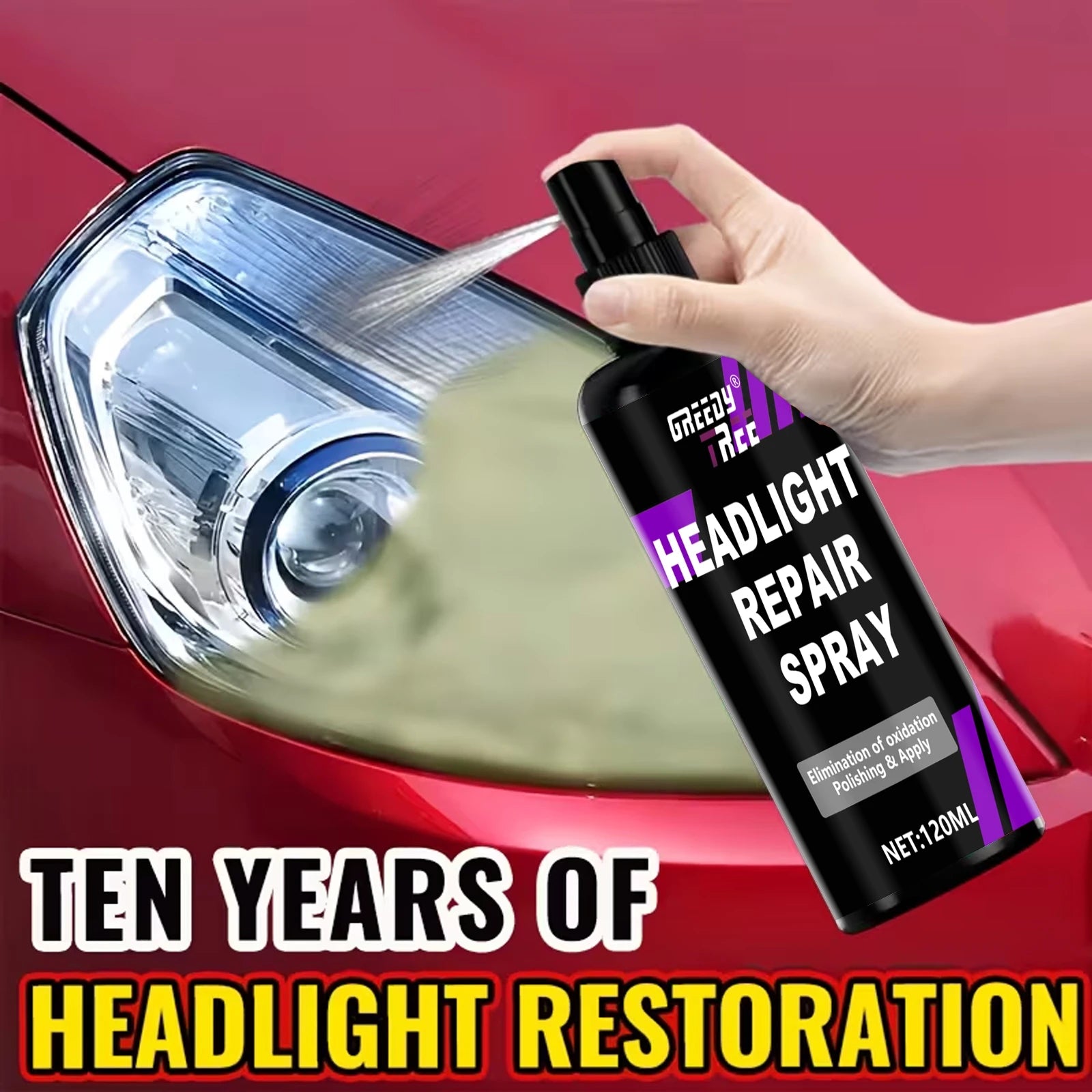 Ceramic Headlight Restoration Spray Kit 4.05oz – Removes Yellowing