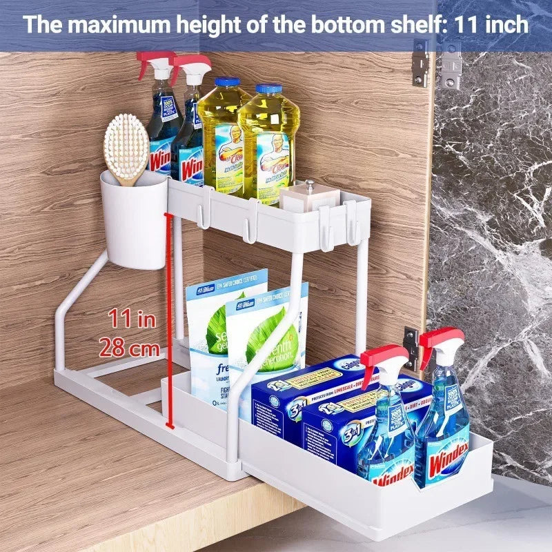 Space-Saving Organizer shelf 2-Tier Pull-Out Storage Organizer Durable Large Capacity Drawer for Kitchen and Bathroom Essentials Oasis Select