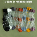 5 Pairs (10pcs) Breathable Polka Dot Glass Women'S Socks, Candy Color Summer Socks, Fashionable Polka Dot Decoration Socks Oasis Select 5pcs random colors One Size