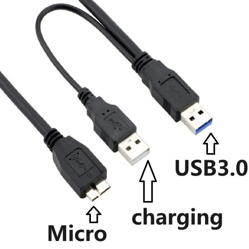 0.5m 1m USB 3.0 To Micro Y Cable with Extra usb Power cable USB3.0 Male To Micro Data Cord Adapter Cable For HDD Hard Drive Oasis Select black 0.5m