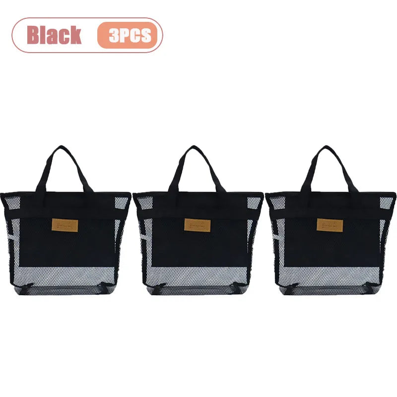 Travel Beach Bag Tote Bag with Mesh Pockets Outdoor Swimmer Toiletry Bag Organizer Packing Cube Carry on Bag for Vacation Oasis Select Black-3PCS