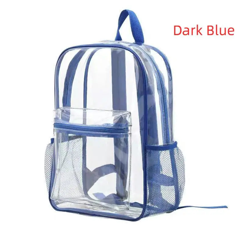 1Pcs Waterproof PVC Transparent Backpacks Adjustable Straps Durable Dual Zippers For Baseball Stadium Lightweight Clear Backpack Oasis Select Dark blue