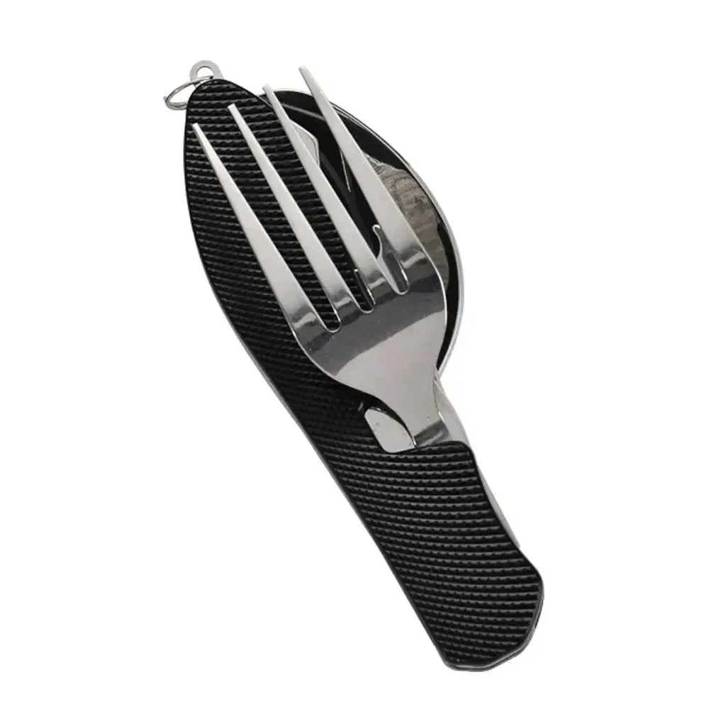 Foldable Camping Utensil Set - Multi-Functional Knife, Fork, Spoon Combo For Outdoor Activities And Sports Camping Picnic Travel Oasis Select black