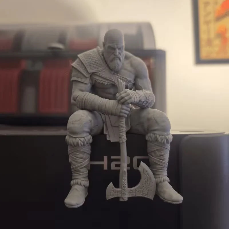 Nordic Warrior Sitting Figurine 3D Printed Muscular Bearded Statue Melancholic Style Sculpture Gothic Art Decor for Home Desktop Oasis Select