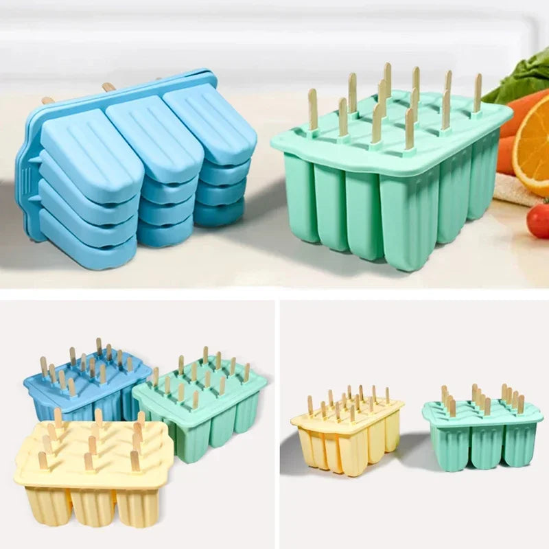 12-Cavity Silicone Ice Cream Mold Set with Lid Easy Release Kitchen Tray for Homemade Desserts Compatible with Refrigerator Oasis Select