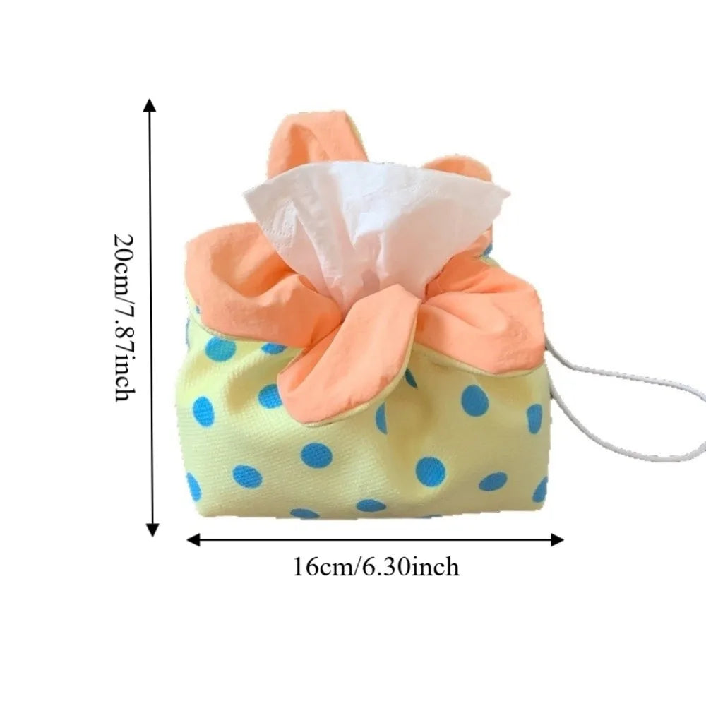 Stylish Lightweight Flower Tissue Box Multipurpose Soft Tissue Storage Bag Decorative Canvas Drawstring Tissue Box Office Oasis Select