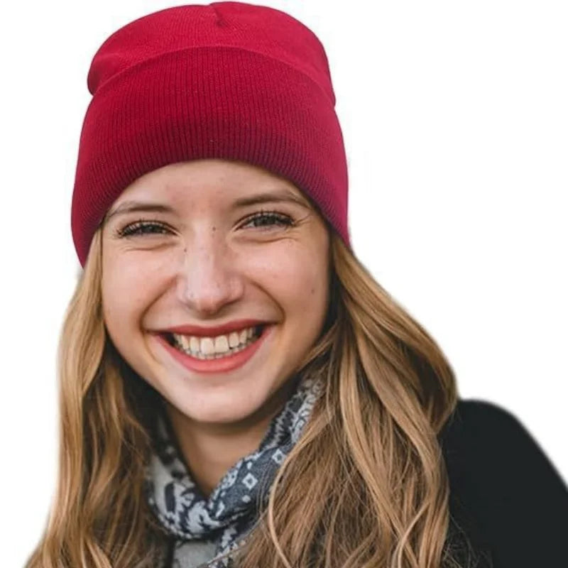Double-layer knitted hat with fleece lining, solid color acrylic thickened cold hat, women's beanie hat for warmth Oasis Select