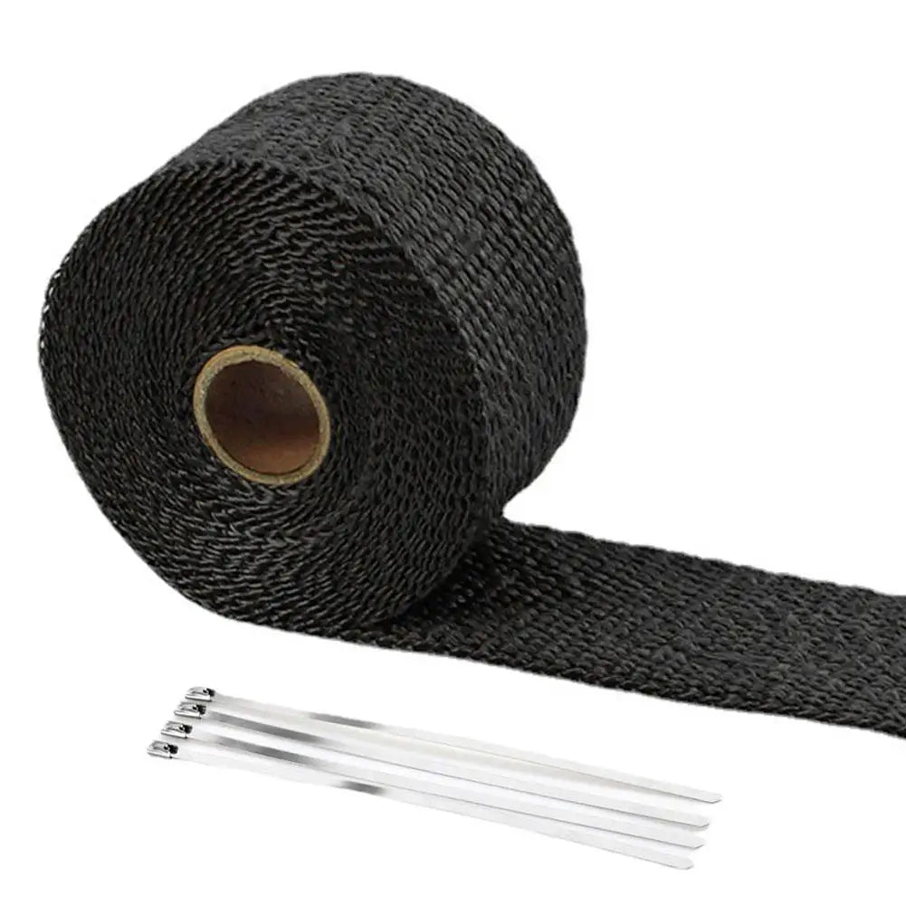 Car Motorcycle Exhaust Pipe Wrapping Tape 10M Heat Insulation Tape Exhaust Header Thermal Band Heat Resistant Sealing Strap Oasis Select Black