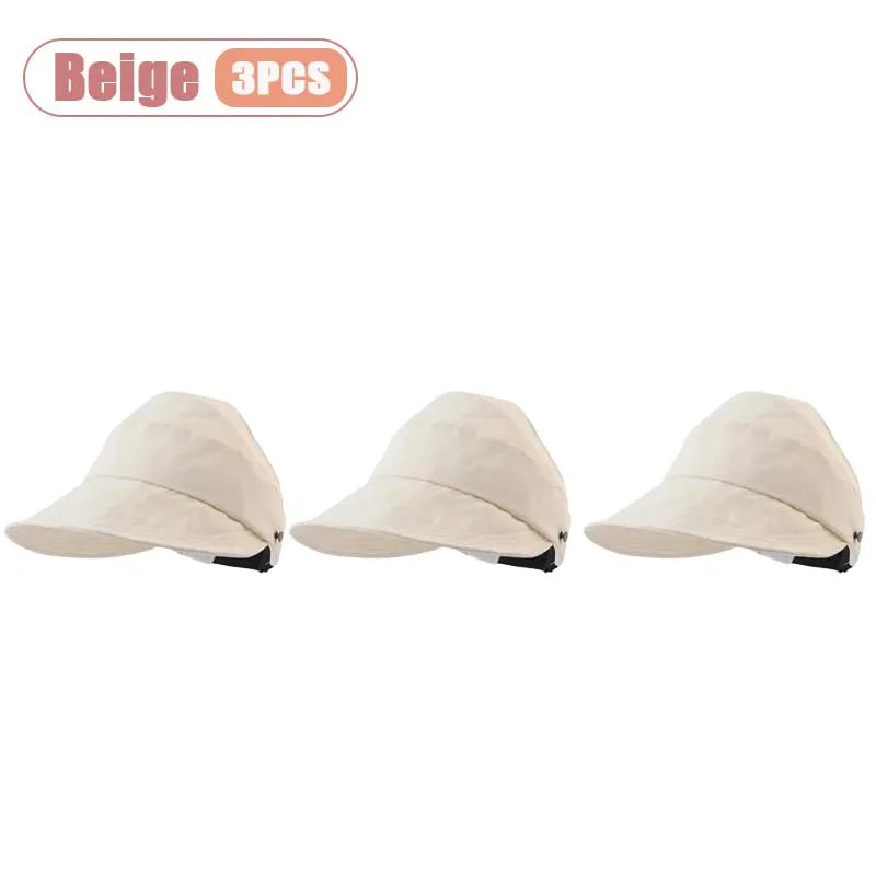 1-5PCS Women‘s Summer Sun Protection Hat Visor Face Cover Bucket Cap Korean Style Baseball Hat for Outdoor Beach Travel Oasis Select Beige-3PCS