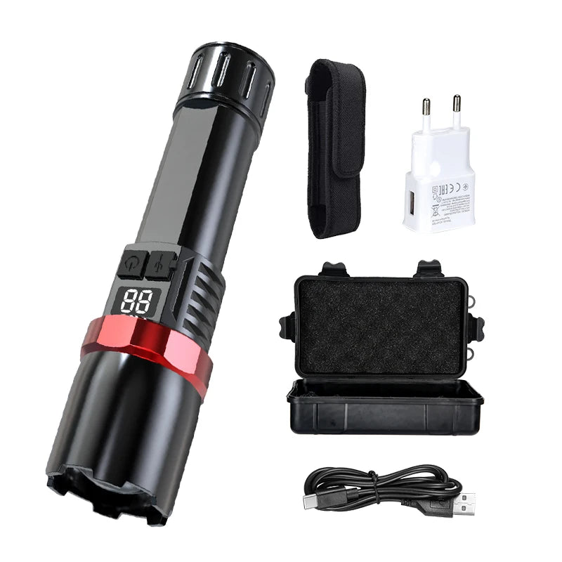 High Power LED Flashlight Powerful USB C Rechargeable Tactical Zoom Flashlight with 3 Gear Outdoor Camping Hiking Fishing Torch Oasis Select ST-35 Set B ZOOM
