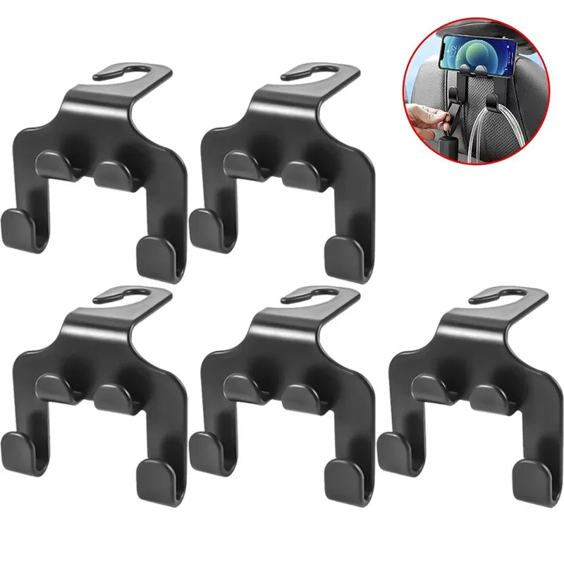 1/2/4/5Pcs Car Seat Headrest Hook 4 Pack Hanger Storage Organizer Universal for Handbag Purse Coat Fit Universal Vehicle Oasis Select 5pcs-Upgraded A