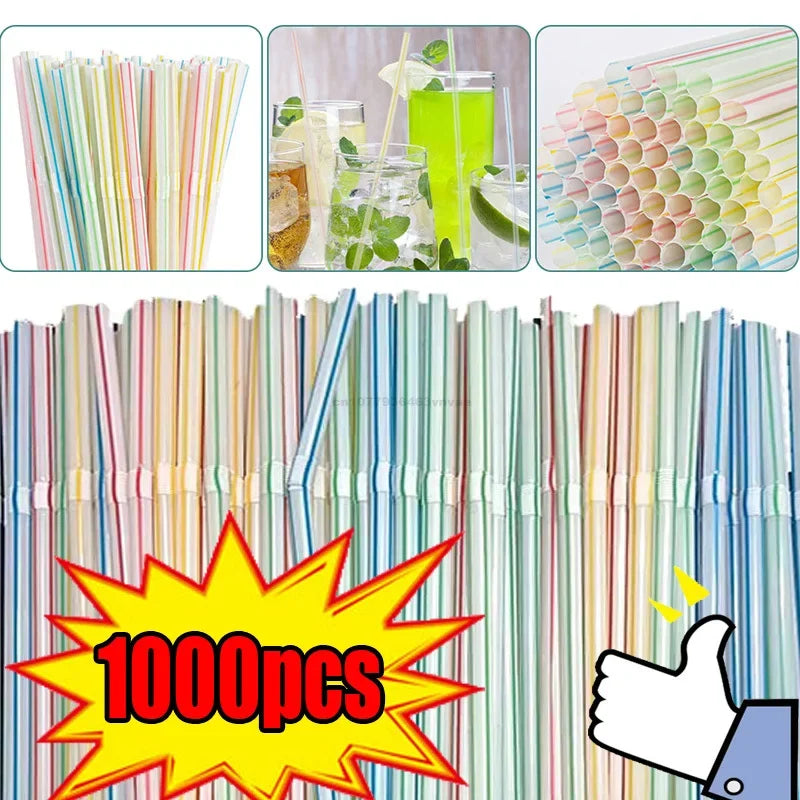 Disposable Plastic Curved Drinking Straws Reusable Child Straw for Drinks Colorful Drinking Tube Multi-time Straw Party Supplies Oasis Select