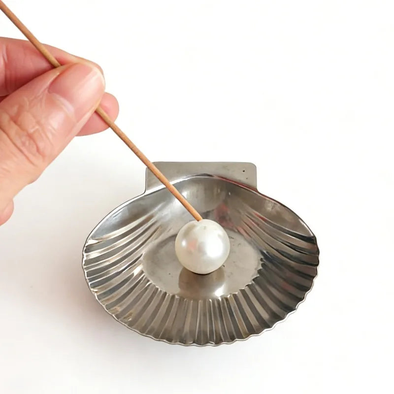 Stainless Steel Seashell-Shaped Incense Holder Portable Minimalist Mosquito Coil Tray Decorative Metal Pearl Incense Rack Oasis Select