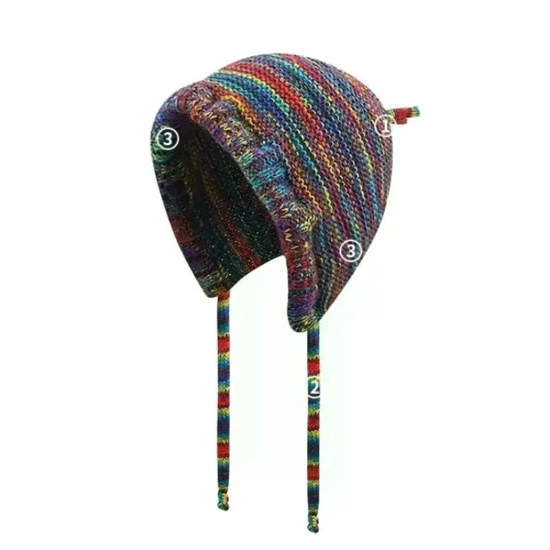 Rainbow Knit Beanie Hat – Women's Winter Warm Crochet Cap
