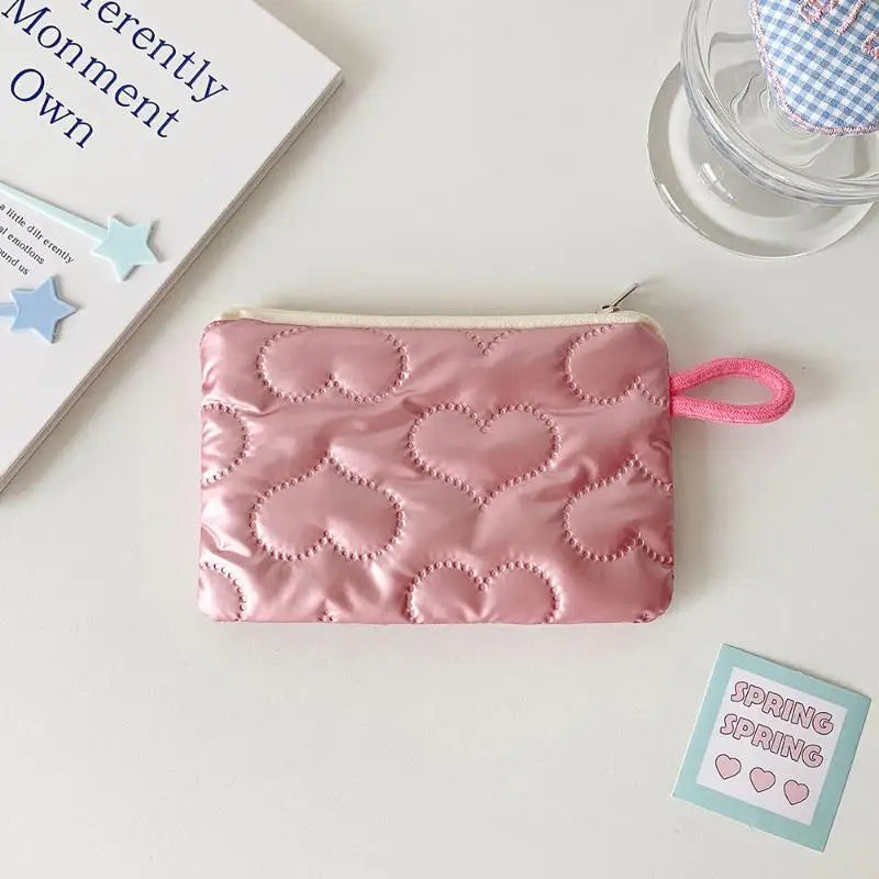 Heart Bow Coin Purse Zipper Cosmetic Pouch – Mini Organiser Zipper Coin Purse Oasis Select Heart Pink