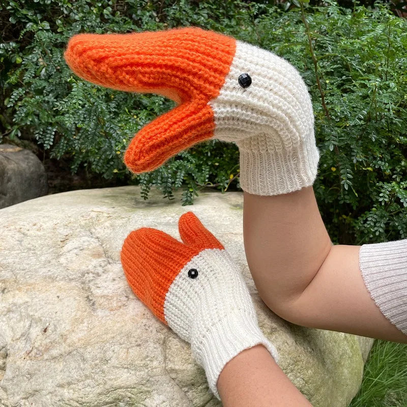 Gloves Unisex Autumn Winter Cold Warm Protection Three-dimensional Swan All Finger Gloves Knitted Woolen Mittens Oasis Select White Short Style