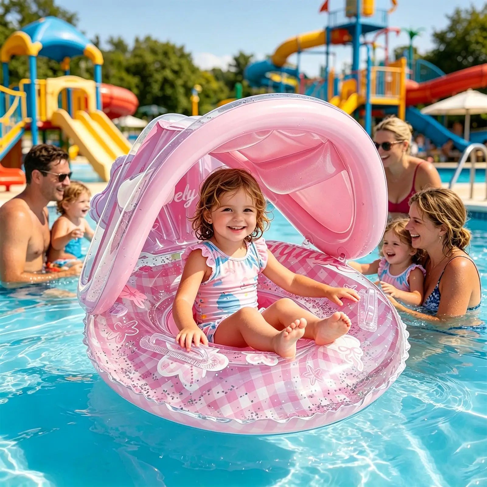 Pool Float with Canopy Kids Pool Float with Backrest Cute Swim Ring for Kids Beach Water Lake Summer Travel Vacation Party Oasis Select