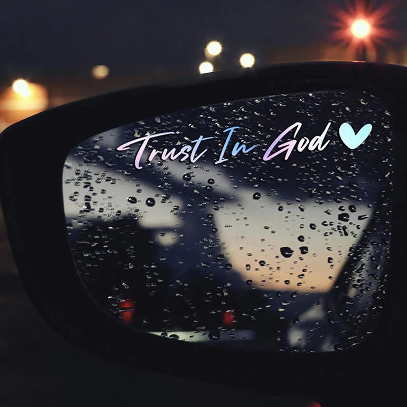 1Pcs Trust In God Heart Car Rear View Mirror Stickers Letter Stickers Waterproof Believe In God Sticker DIY Funny Decals MotorV Oasis Select