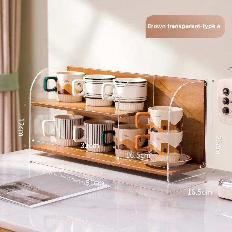 Light luxury cup holder, dining table, water cup rack, coffee cup storage, water bar, desktop mug, tea cup rack. Oasis Select Brown transparent A