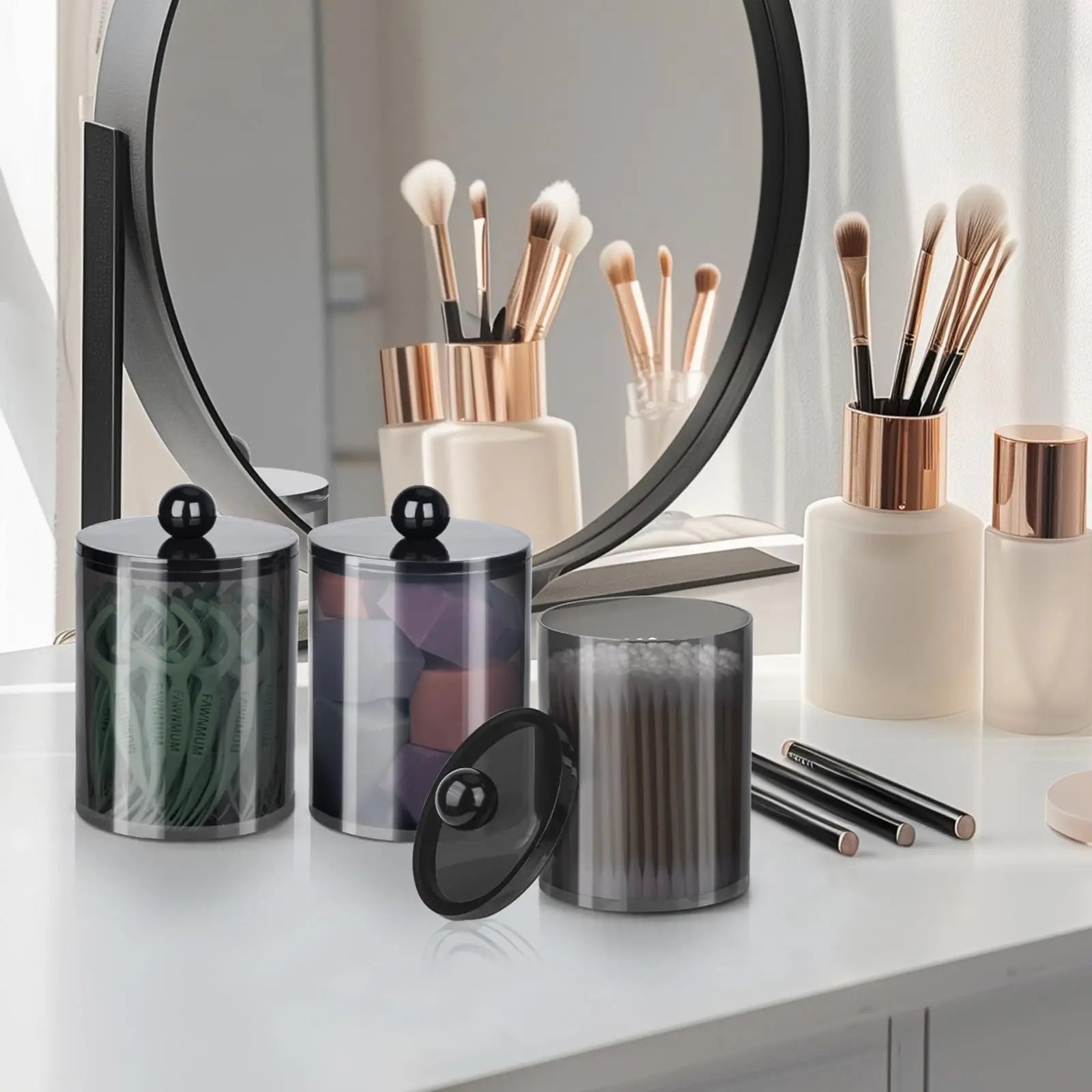 Qtip Holder-10 oz, Qtip Holder Dispenser for Bathroom Canister Storage Organization, Vanity Makeup Organizer, for Cotton Ball Oasis Select