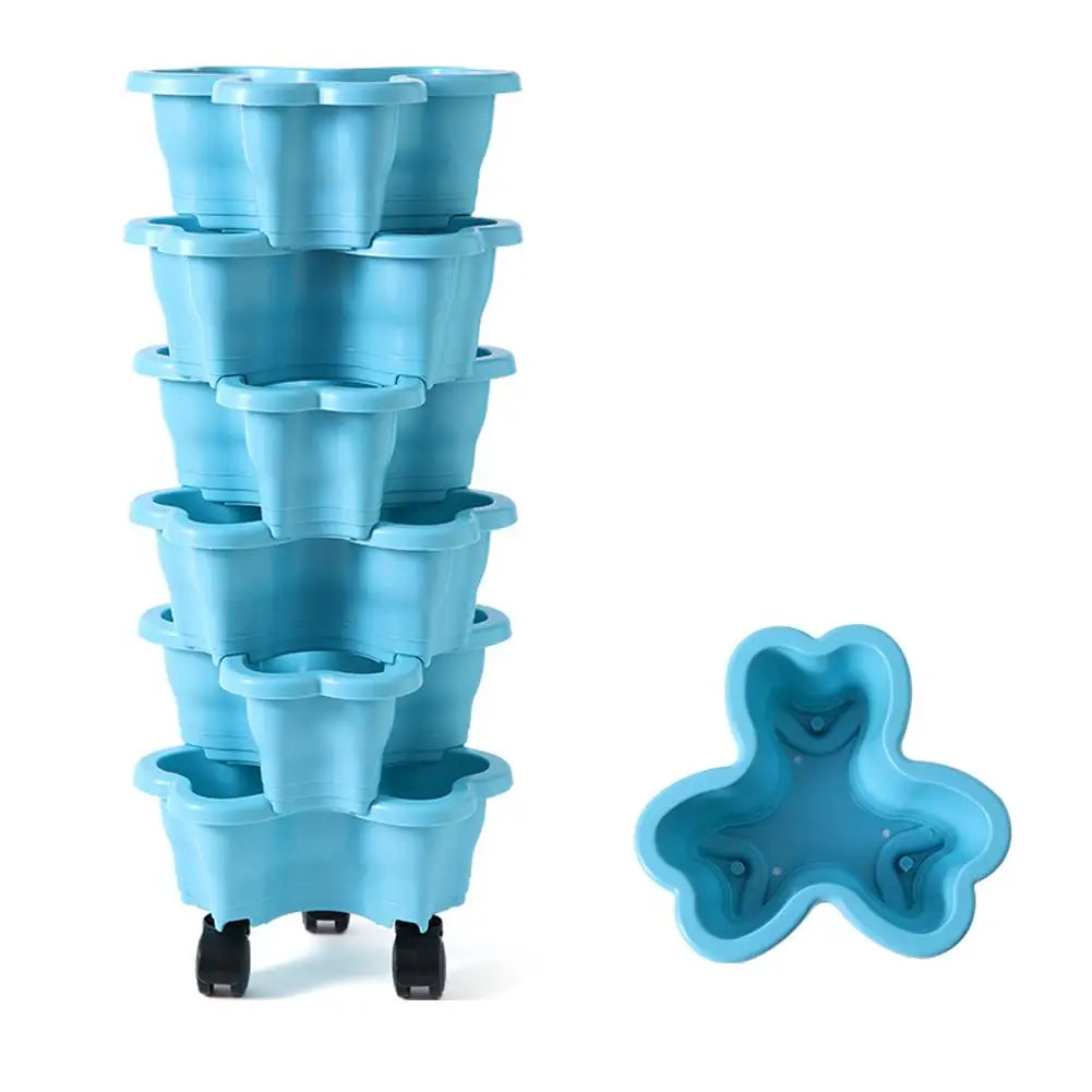 6-Tier Vertical Stackable Flower Pot Plastic 3D Space-saving Strawberry Vegetable Planter Container Garden Balcony Planting Pot Oasis Select blue