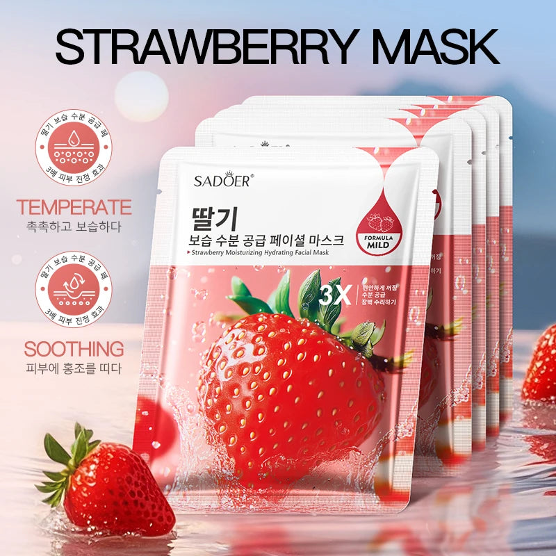 SADOER Fruit Face Mask Set 8pcs – Anti-Aging & Moisturizing Fruit Sheet Mask Set Oasis Select