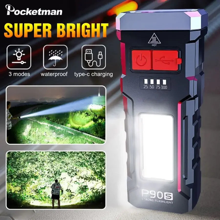 Super Bright USB Rechargeable LED Flashlight 3 Modes Built-in Battery Powered Torch Outdoor Emergency Light for Camping Hiking Oasis Select