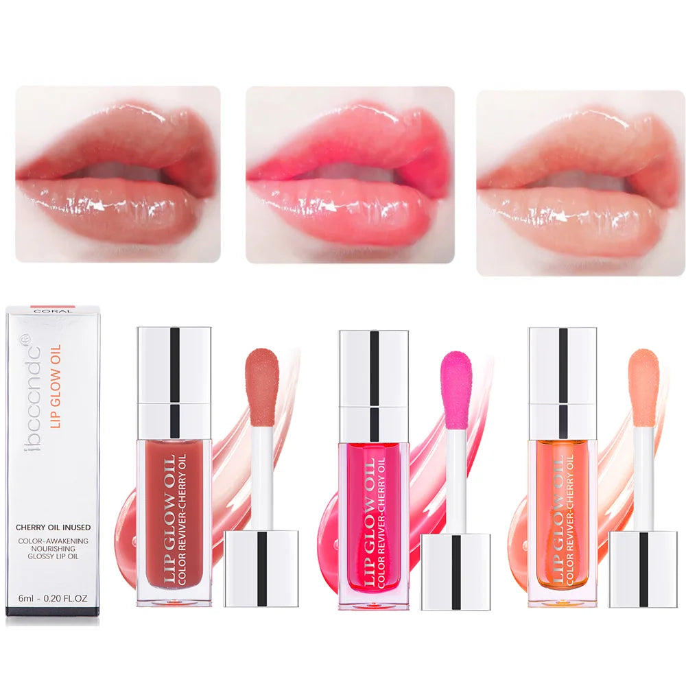3pcs/set Lip Glaze Mirror Water Long-lasting Waterproof Crystal Jelly Oil Lip Tint Moisturizing Non-stick Cup Lip Glow Oil Care Oasis Select