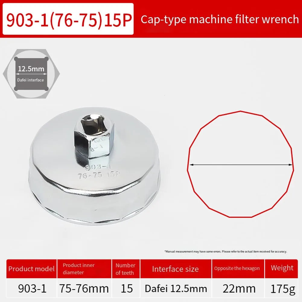 64mm-89mm End Cap Machine Filter Removal Tool 1/2inch Square Drive Oil Filter Remove Tool Machine Filter Hand Tool Oasis Select 76-75mm 15P