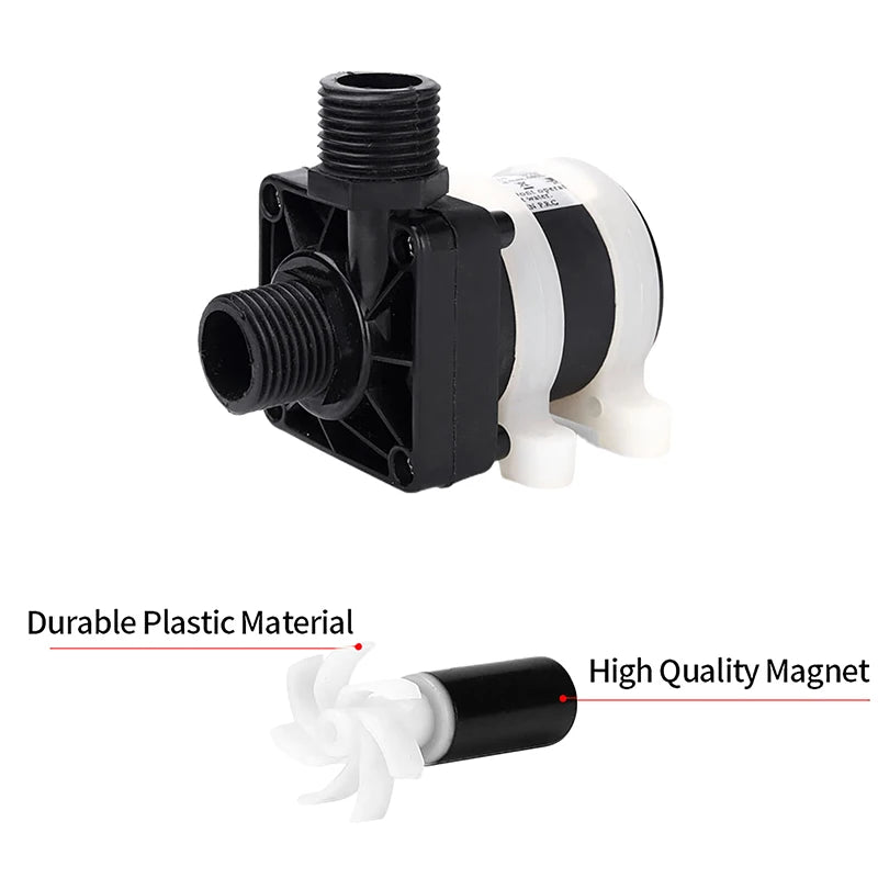 Solar-Powered Water Pump with 4 Point Threads – Quiet IP68, 12V 24V DC Brushless Motor for Showers, Heaters, and Heated Floors. Oasis Select